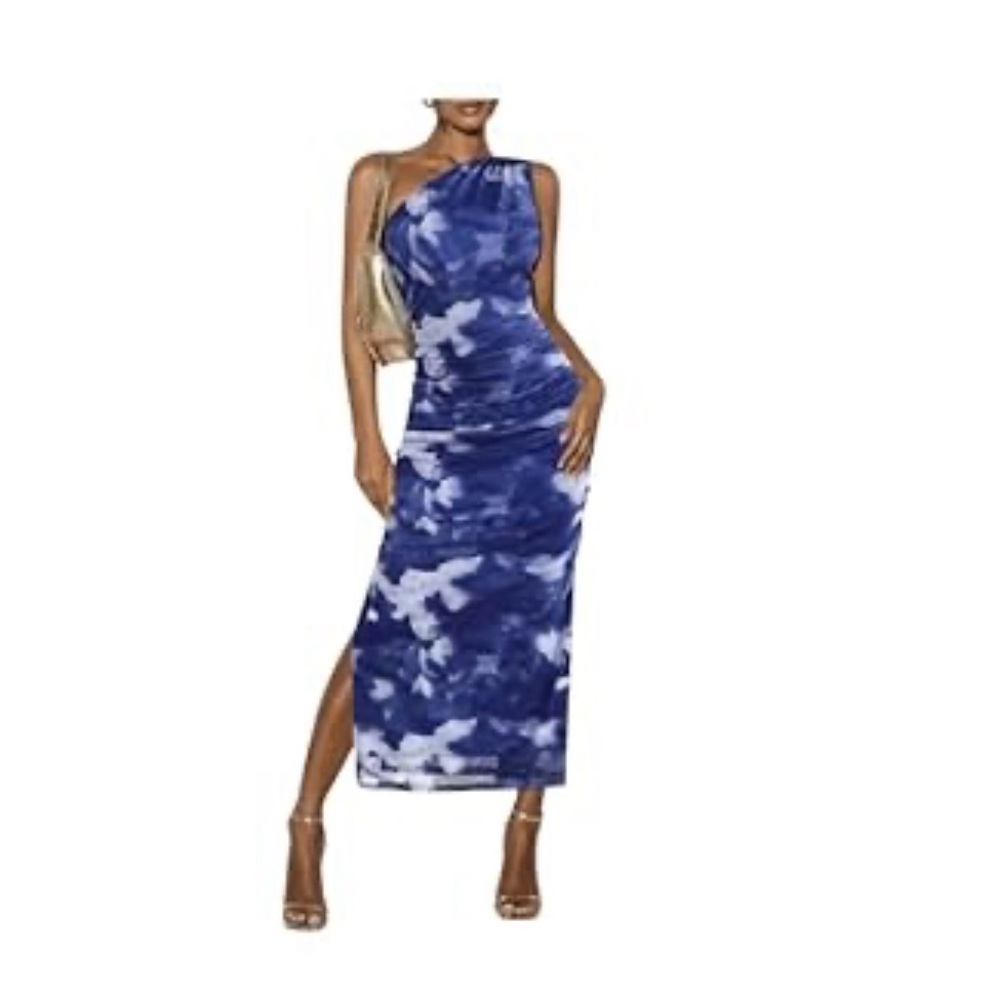 Elegant Blue Tie-Dye One-Shoulder Dress